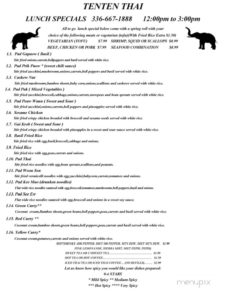 Tenten Thai - North Wilkesboro, NC menu_pic