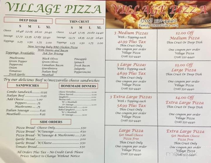 Village Pizza - Tinley Park, IL menu_pic