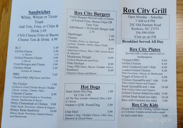 ROX City Grill - Roxboro, NC menu_pic