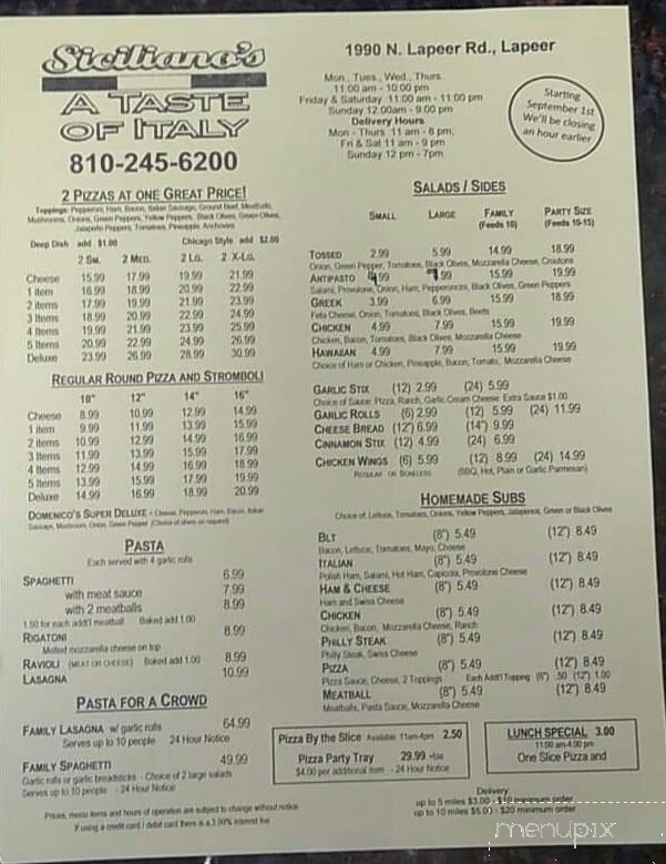 Siciliano's A Taste of Italy - Lapeer, MI menu_pic