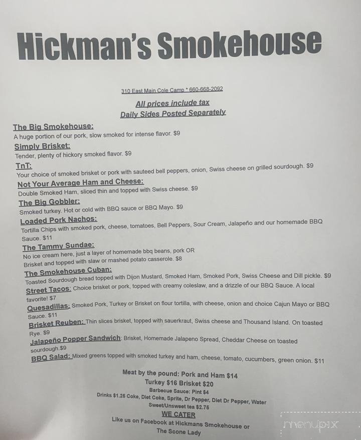 Hickman's Smokehouse - Cole Camp, MO menu_pic