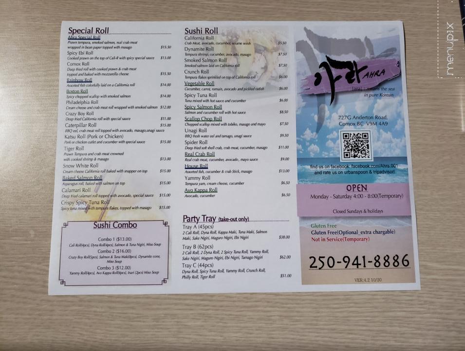 Ahra Sushi - Comox, BC menu_pic