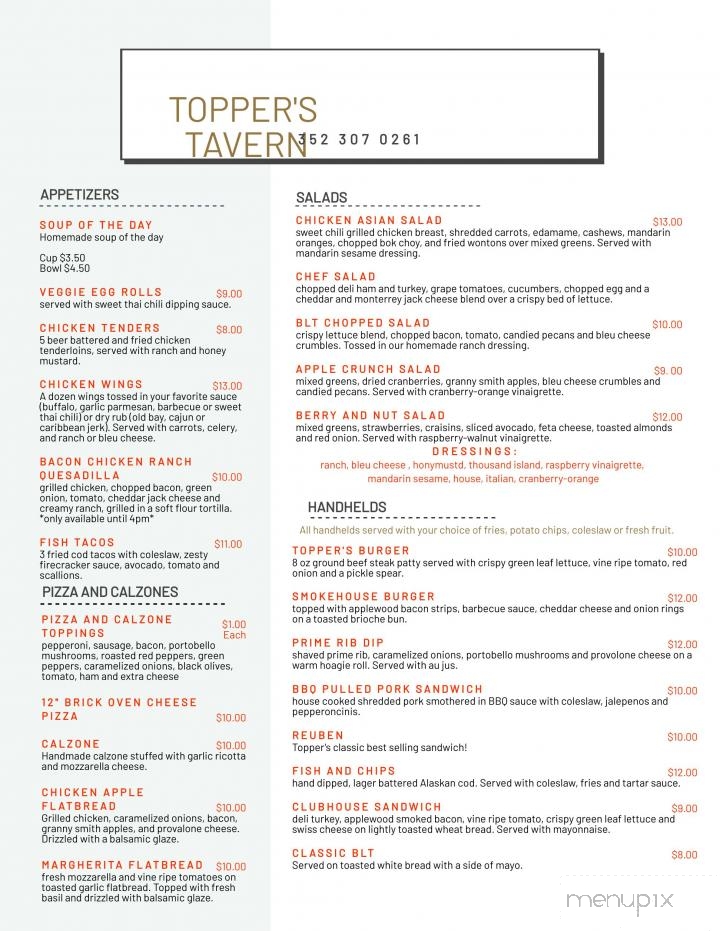 Topper's Tavern - Summerfield, FL menu_pic