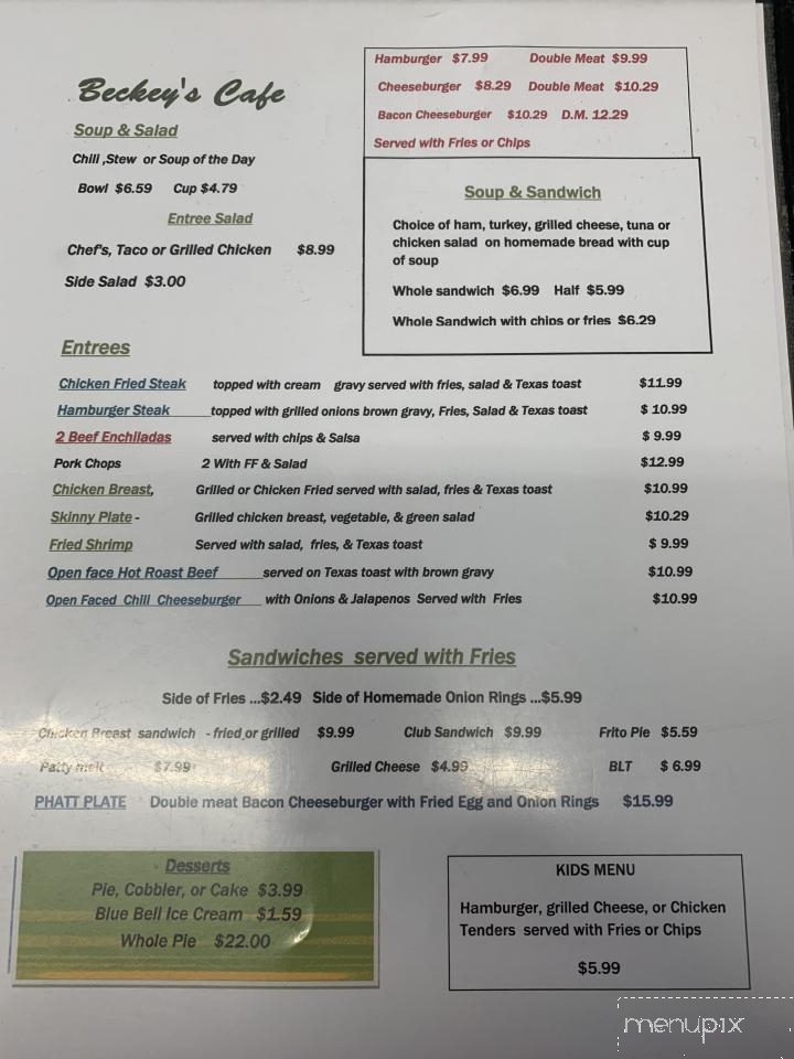 Becky's Cafe - Columbus, TX menu_pic