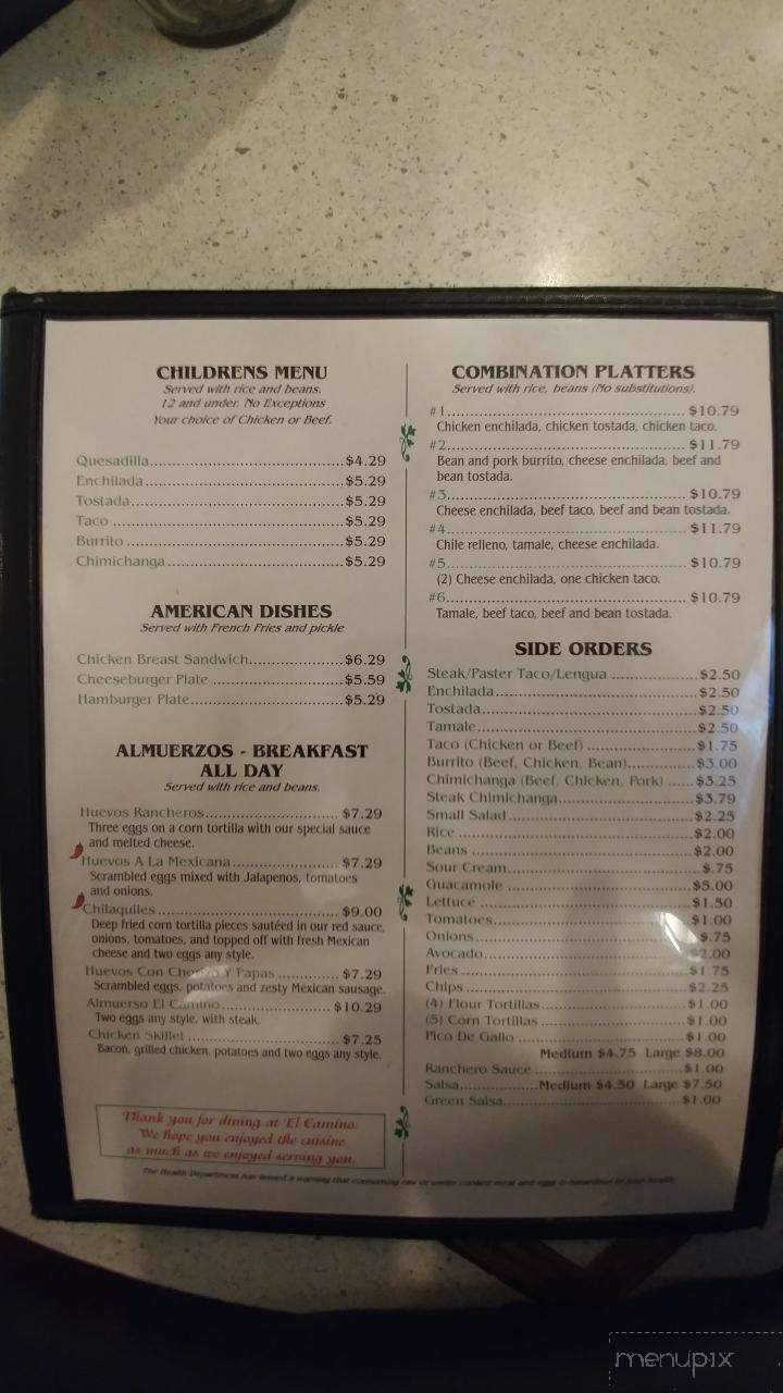 El Camino Mexican Restaurant - Kiel, WI menu_pic