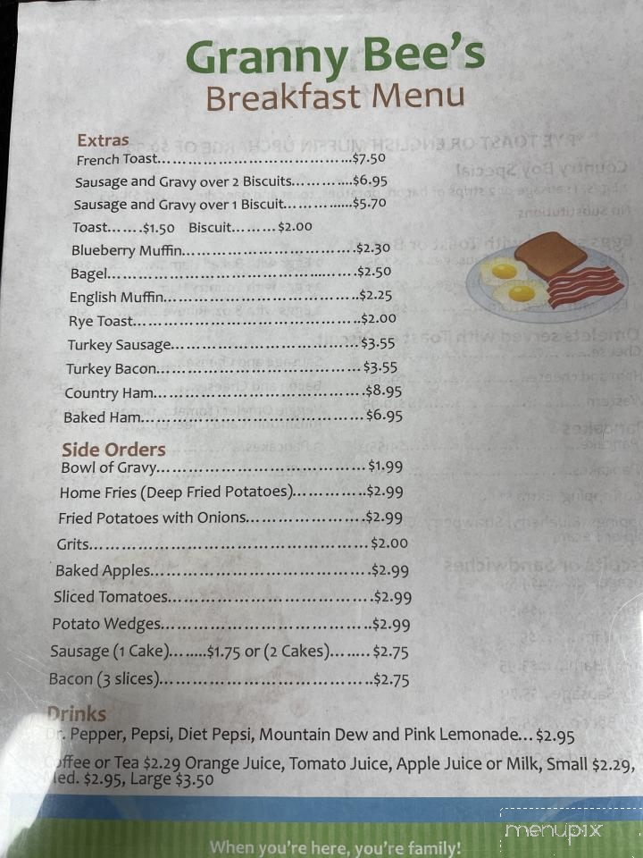 Granny Bee's - Appomattox, VA menu_pic