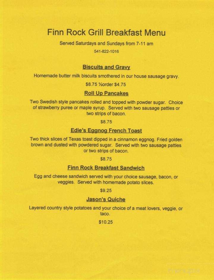 Finn Rock Grill - Vida, OR menu_pic