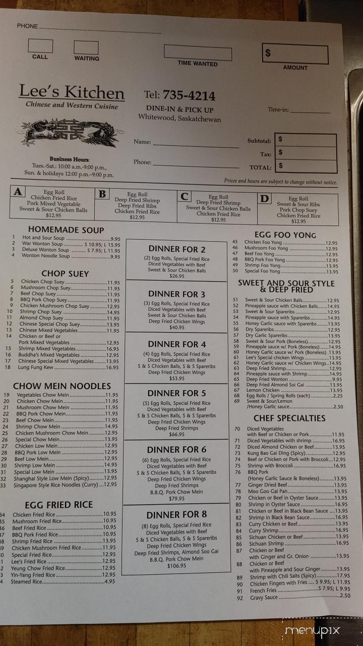 Lee's Kitchen - Whitewood, SK menu_pic