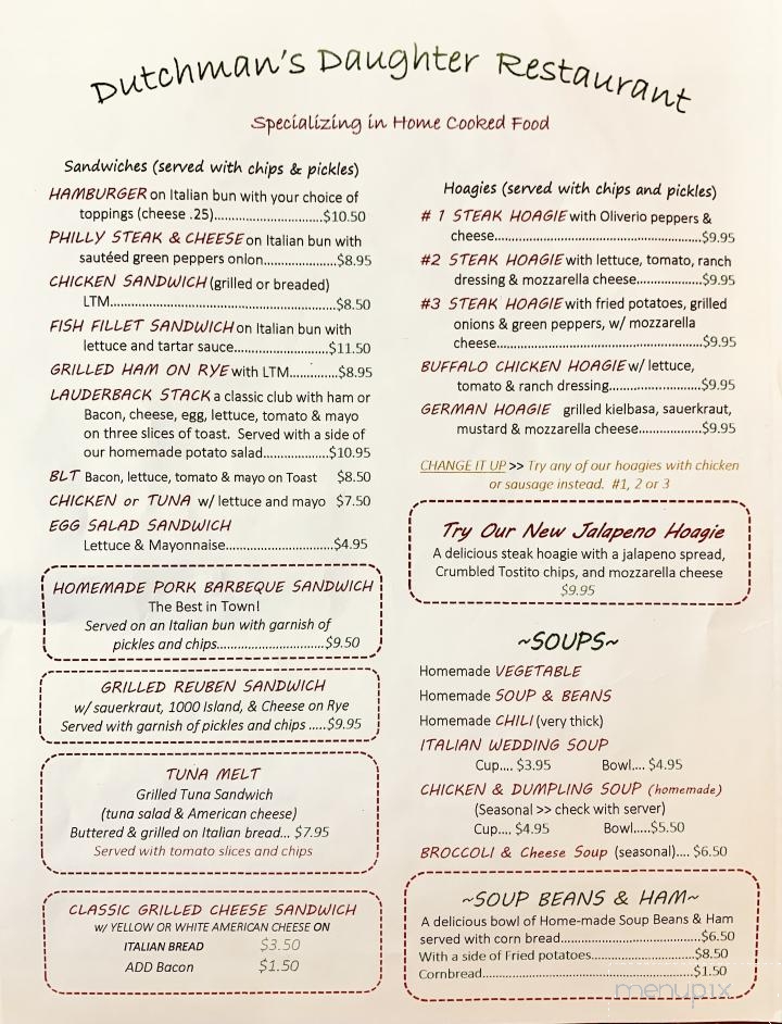 Dutchman's Daughter Restaurant - Fairmont, WV menu_pic
