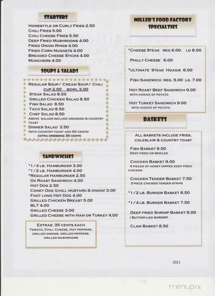 Miller's Food Factory - Conneaut Lake, PA menu_pic