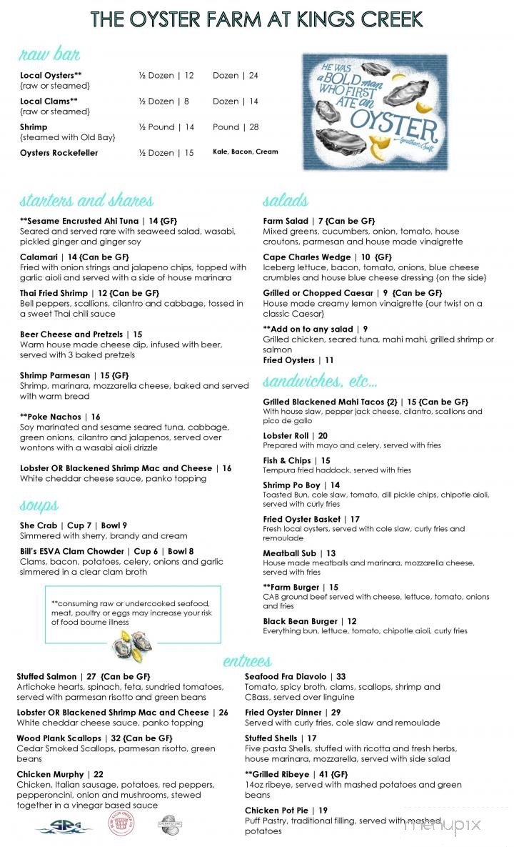 Oyster Farm Seafood Eatery - Cape Charles, VA menu_pic