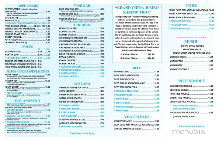 Grand China Restaurant - Anderson, SC menu_pic