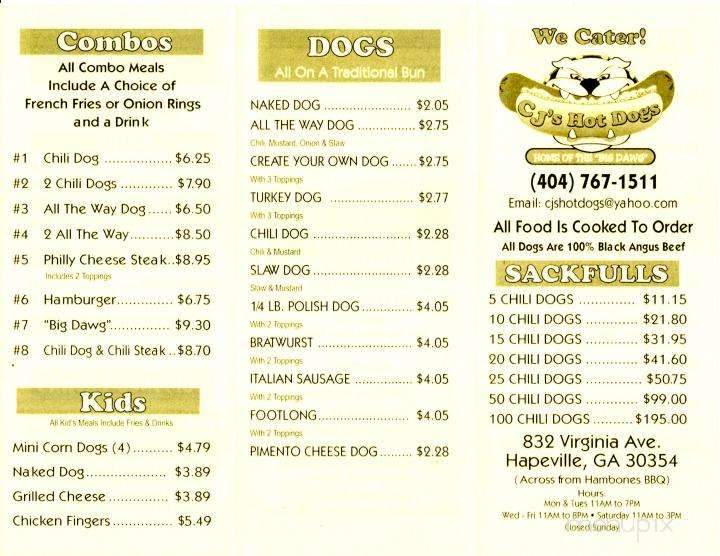 CJ's Hot Dogs - McDonough, GA menu_pic