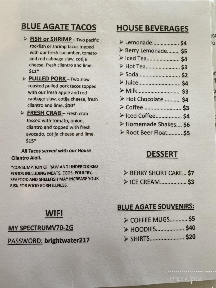 Blue Agate Cafe - Oceanside, OR menu_pic