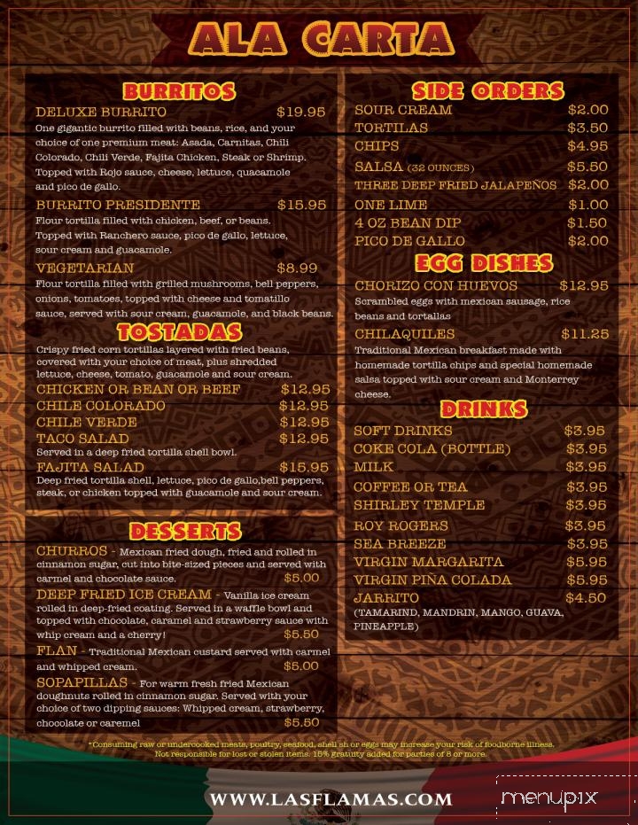 Las Flamas Restaurant & Cantina - Vancouver, WA menu_pic