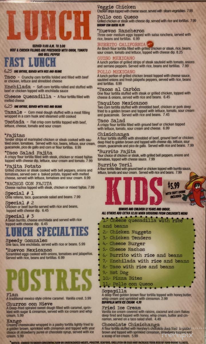 El Toril Mexican Restaurant - Kimball, TN menu_pic