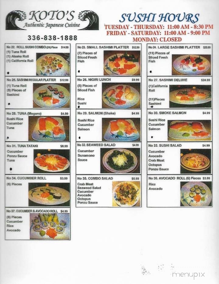 Koto's Japanese Restaurants - Wilkesboro, NC menu_pic