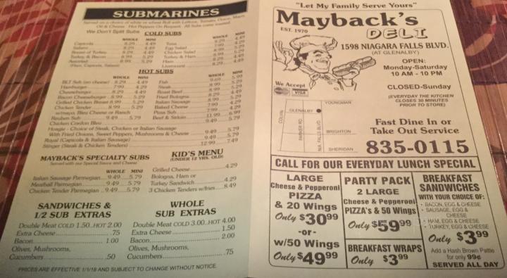 Mayback's Deli - Tonawanda, NY menu_pic