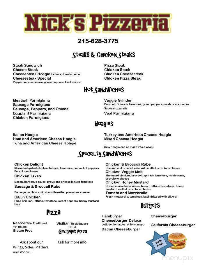 Nick's Pizzeria - Dresher, PA menu_pic