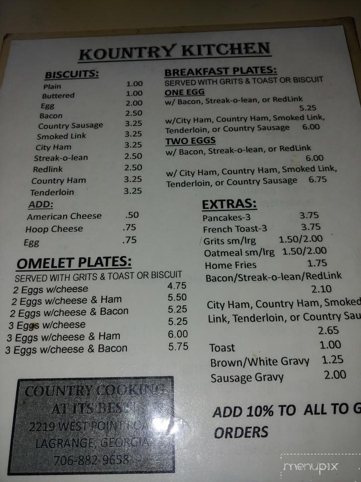 Kountry Kitchen - Lagrange, GA menu_pic
