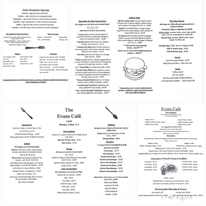 Evans Sidewalk Cafe - Bristol, IN menu_pic