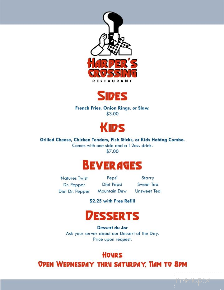 Harper's Crossing Restaurant - Bear Creek, NC menu_pic