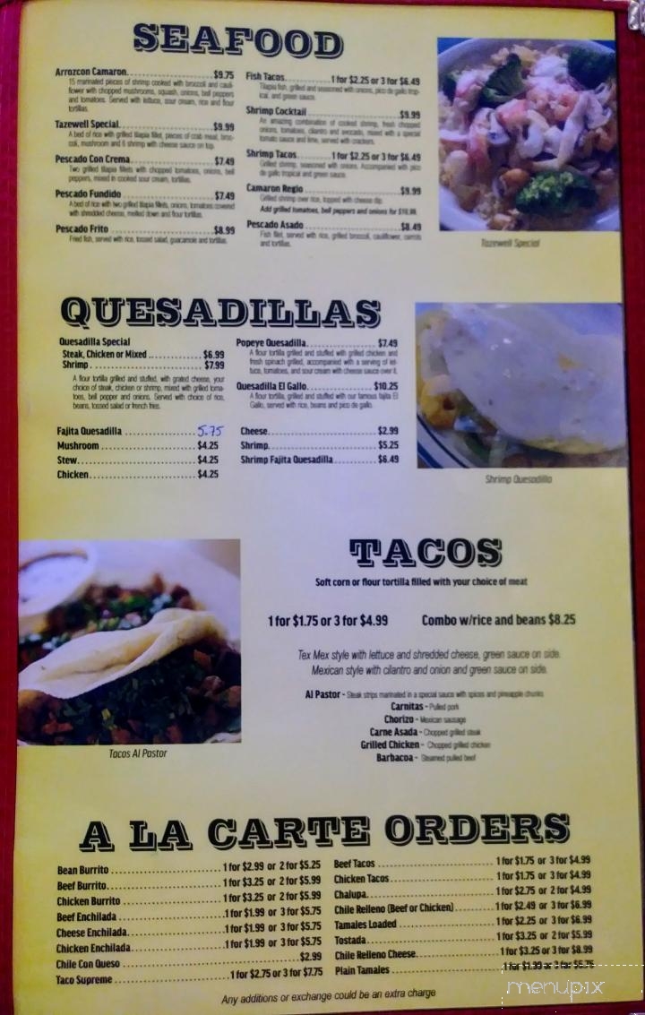 El Gallo Mexican Restaurant - Tazewell, TN menu_pic