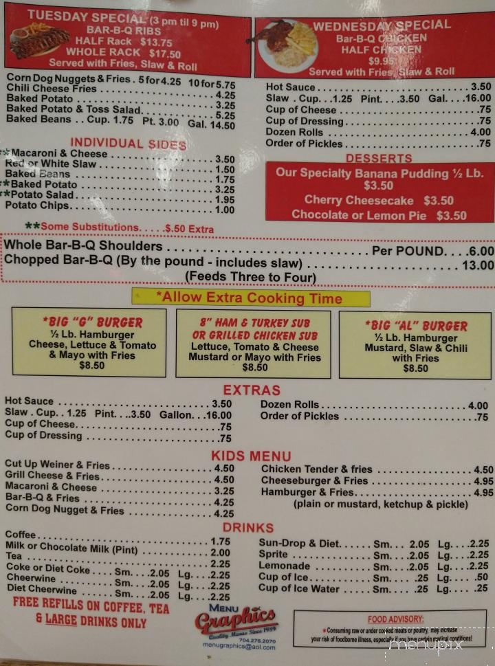 Gary's Barbecue - China Grove, NC menu_pic