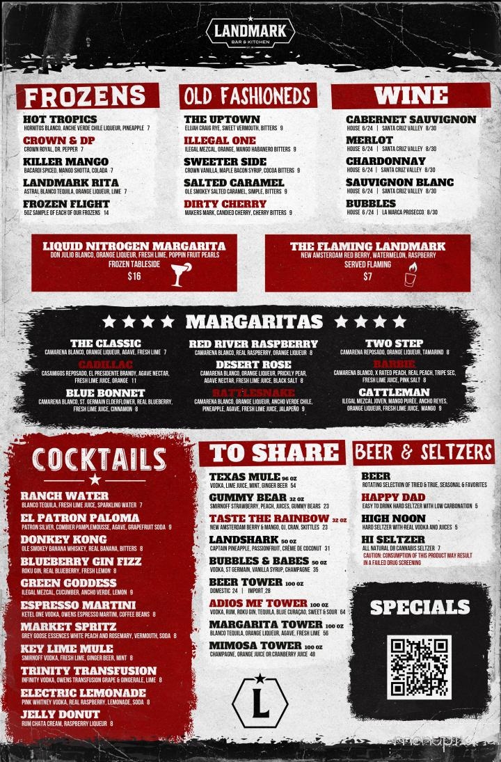 Landmark Bar & Kitchen - Fort Worth, TX menu_pic