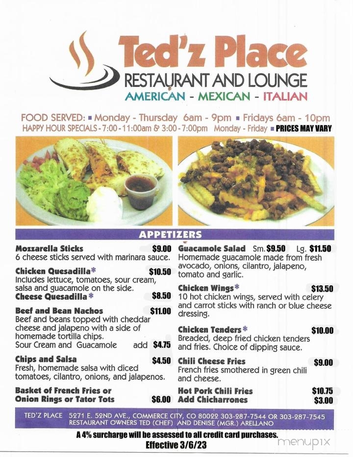 Ted'z Place - Commerce City, CO menu_pic
