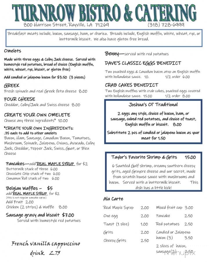 Turnrow Bistro - RAYVILLE, LA menu_pic