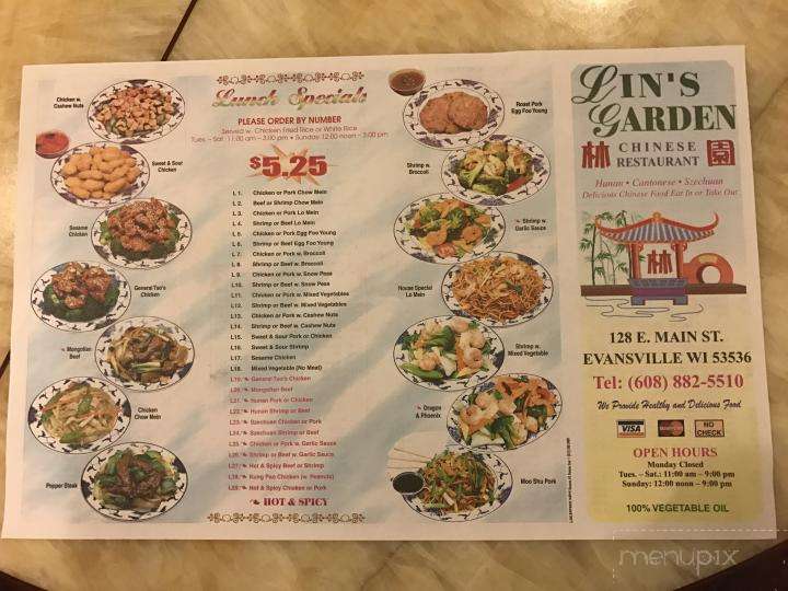 Menu Of Lin S Garden In Evansville Wi 53536