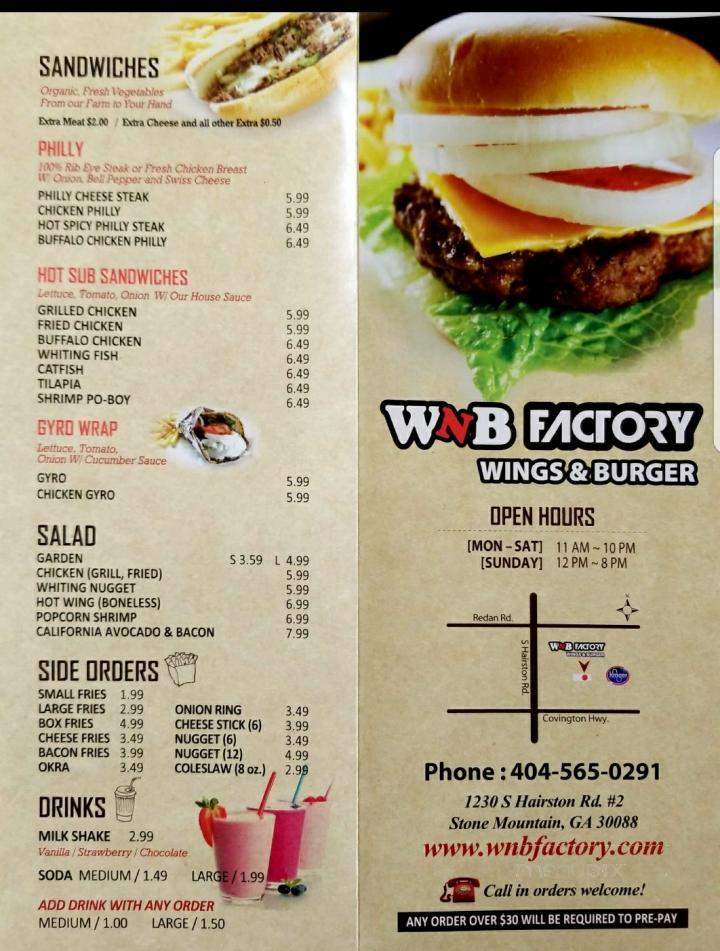 Wnb Factory Stone Mountain #2 - Stone Mountain, GA menu_pic