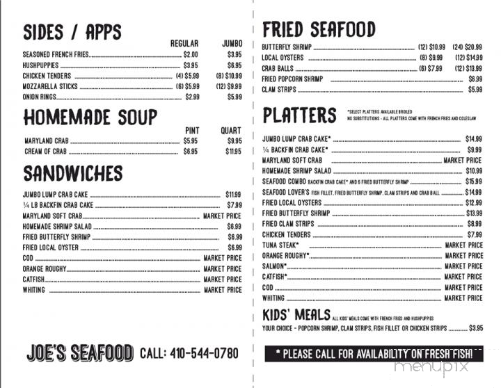 Joe's Seafood - Severna Park, MD menu_pic