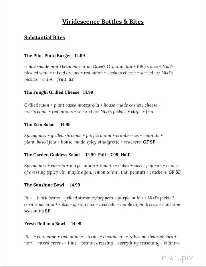 Viridescence Bottle and Bites - Pilot Mountain, NC menu_pic