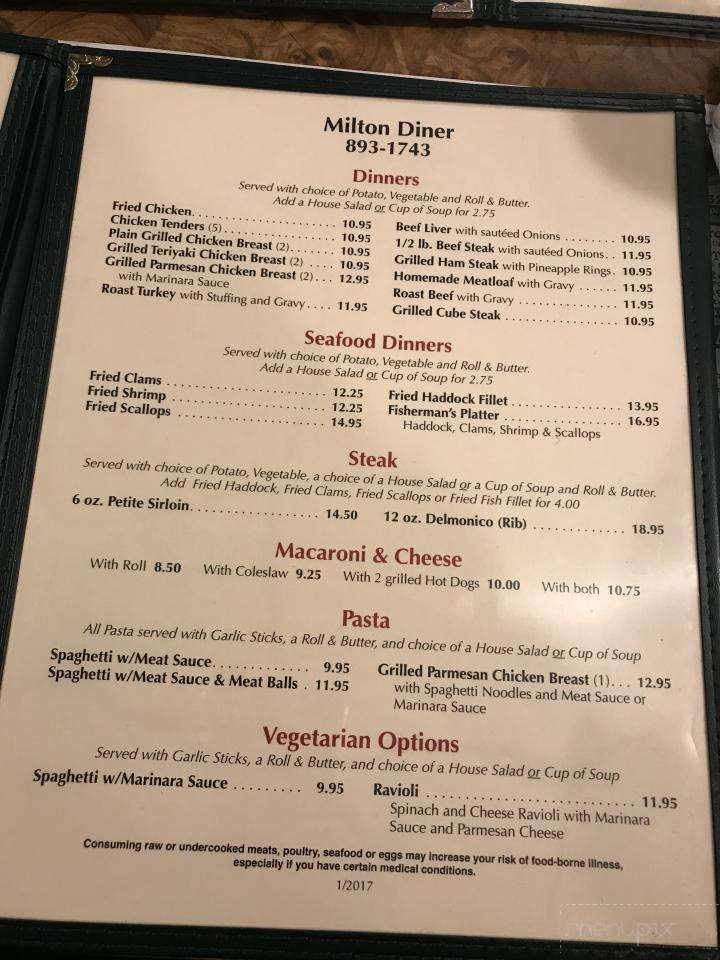Milton Diner - Milton, VT menu_pic