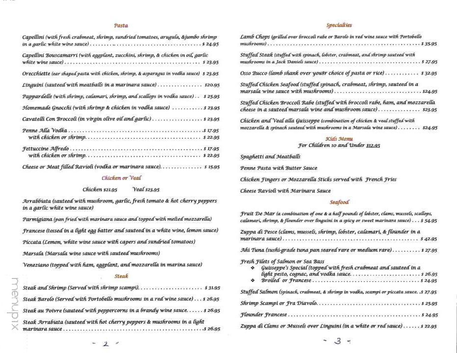 Guisseppe's Restaurant - Newfoundland, NJ menu_pic