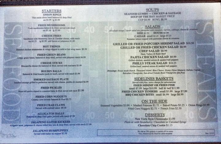 Sidelines - Zachary, LA menu_pic