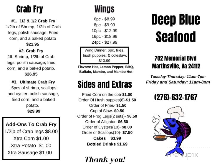 Deep Blue Seafood - Martinsville, VA menu_pic