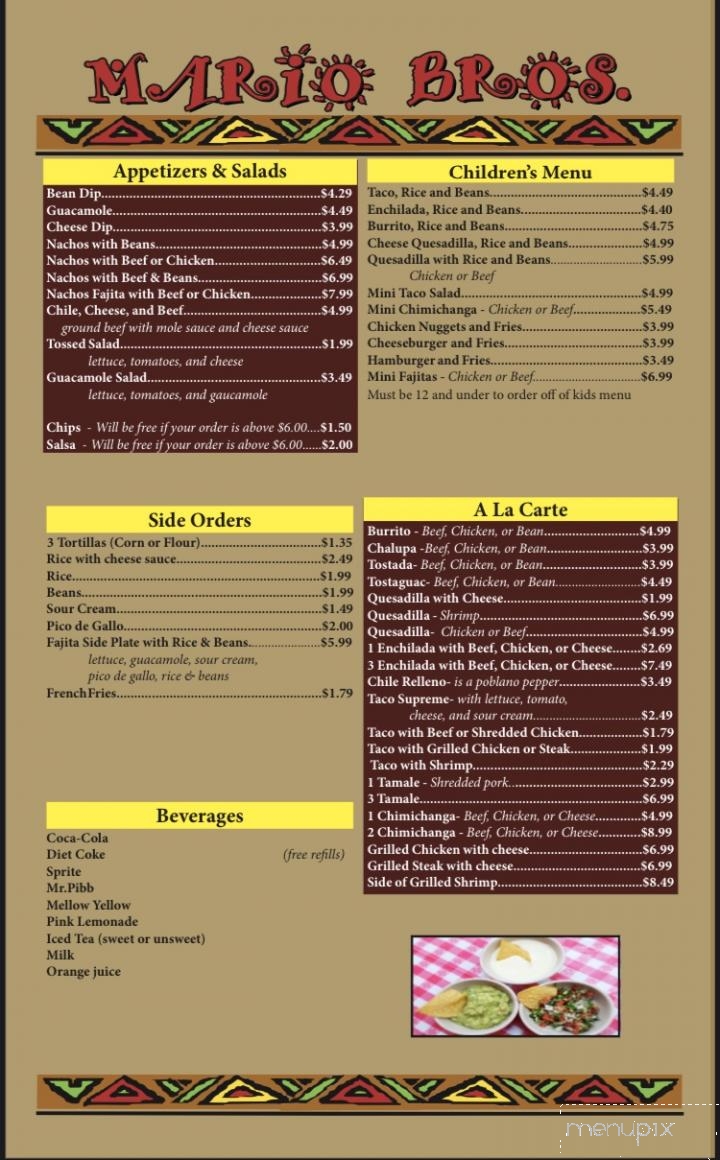 Mario Brothers Mexican Restaurant - Rockville, IN menu_pic