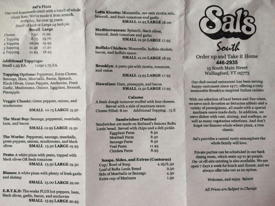 Sal's South - Wallingford, VT menu_pic