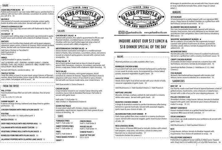 Park & Trestle Pub and Restaurant - Wainwright, AB menu_pic