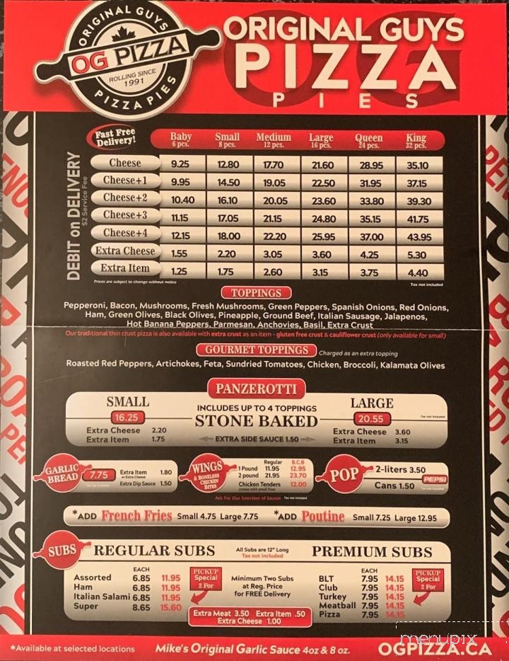 Original Guys Pizza Pies - OG Pizza - Chatham, ON menu_pic
