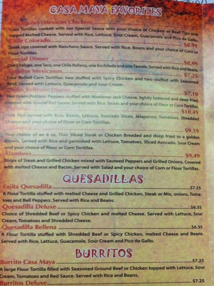 Casa Maya - Jonesboro, AR menu_pic