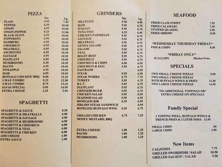 Savas menu on sale