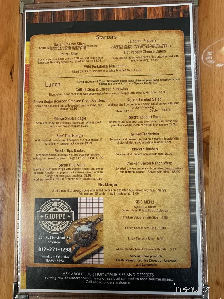 Reeds Place Steak & Chop-shop - Seymour, IN menu_pic