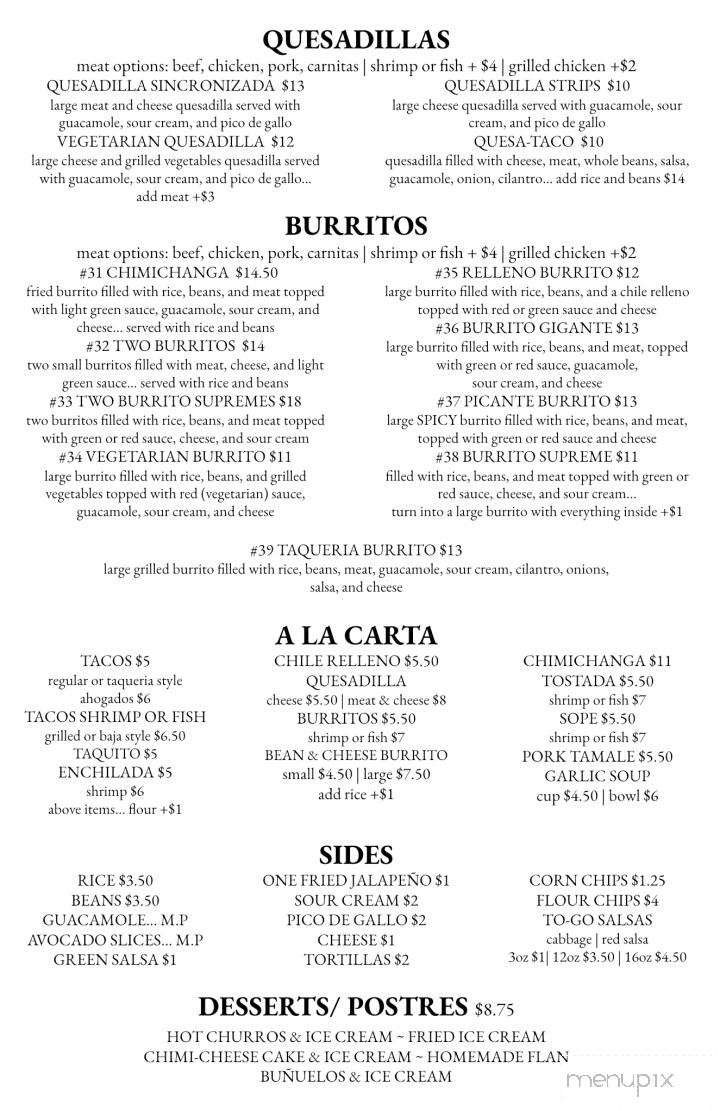 Cocina Michoacana 2 - Sonora, CA menu_pic