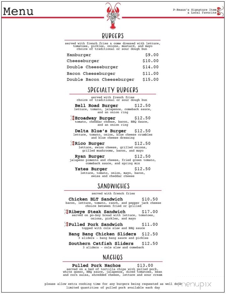 P-Reaux Cajun Mudbugs & Shrimp - Yazoo City, MS menu_pic