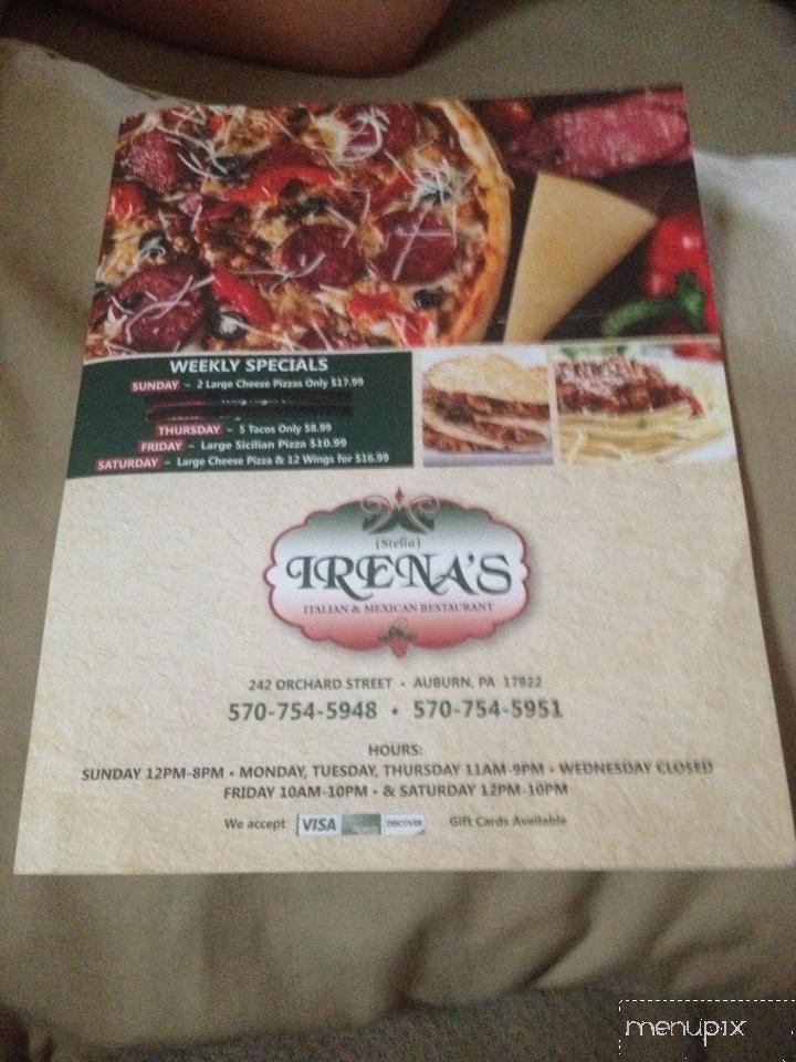 Irena Mexican & Italian Restaurant - Auburn, PA menu_pic