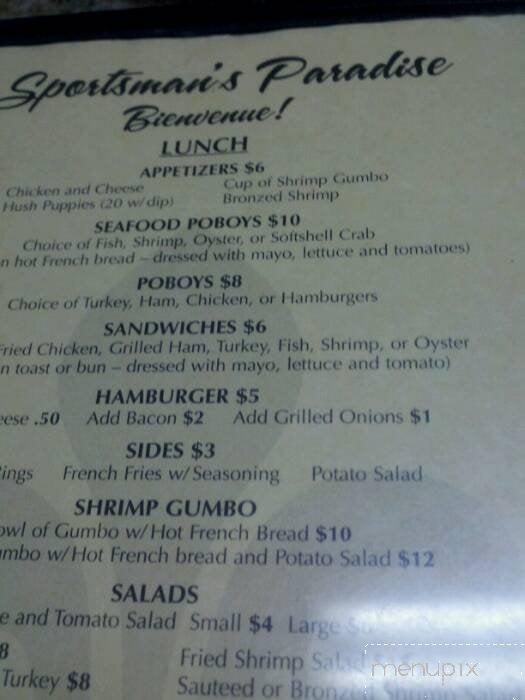 Sportsman's Paradise - Chauvin, LA menu_pic